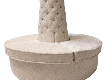 Hollywood Regency Round Banquet Settee Tufted Lobby Sofa in Bouclé, 1980s